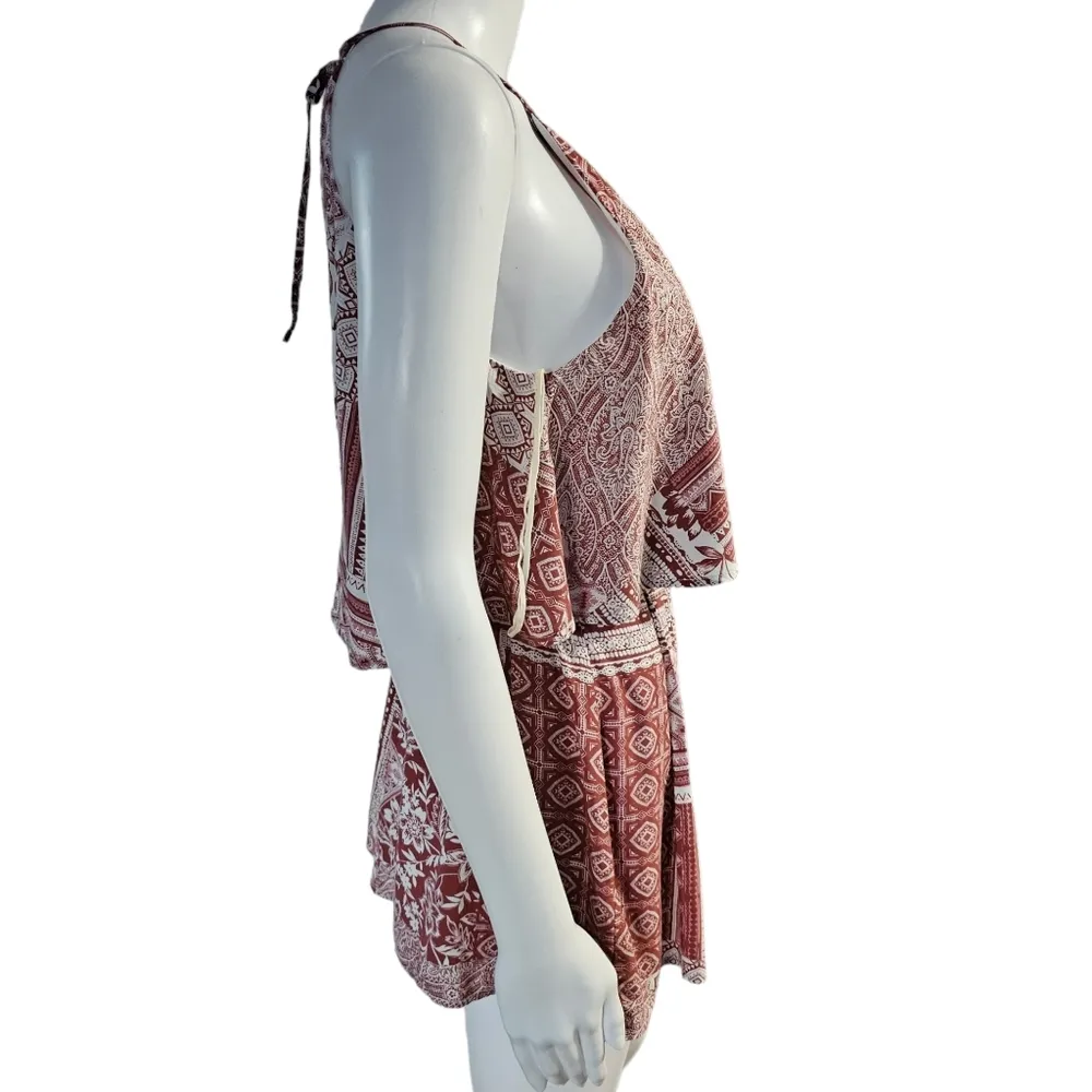 Altar'd State Red & White Patchwork Bandana Print Halter Romper Size Small - Image 4
