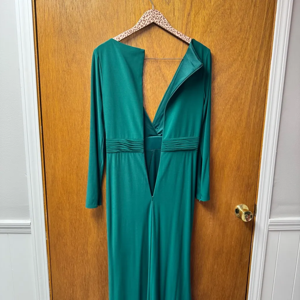 Ieena Mac Duggal V-Neck Long Sleeve High Slit Gown Maxi Dress Emerald Green 6 - Image 7