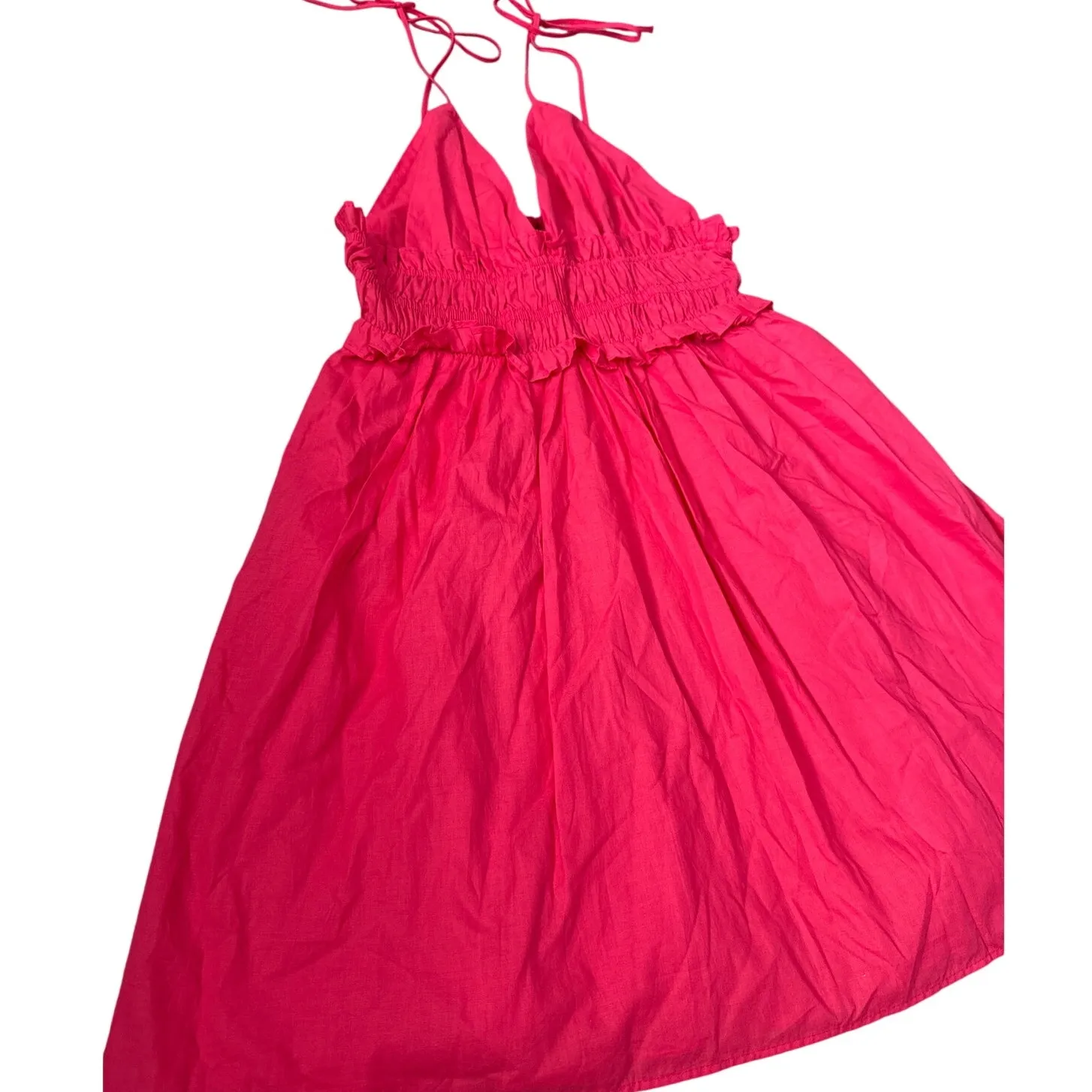Zara Ruffled Babydoll Scrunched V-Neck Mini Dress Fuchsia Pink Size XS‎ - Image 7