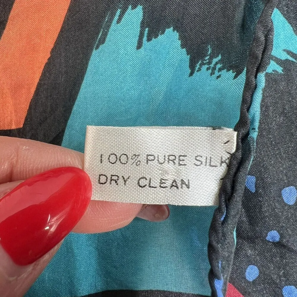 Vintage 100% Silk Rectangle Scarf Retro 90’s Print Preppy Chic Groovy Colorful - Image 4