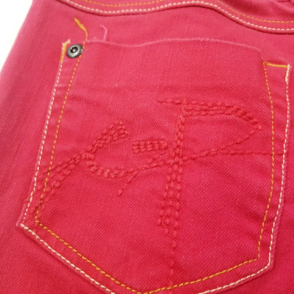 Y2K Chip & Pepper C7P Laguna Beach Flare Red Denim Wide Leg Low Rise - Image 6