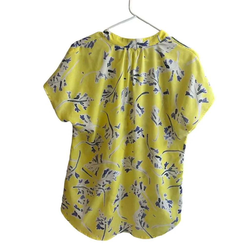 CAbi Stevie #5213 Yellow Blouse Blue‎ Flowers Small - Image 2