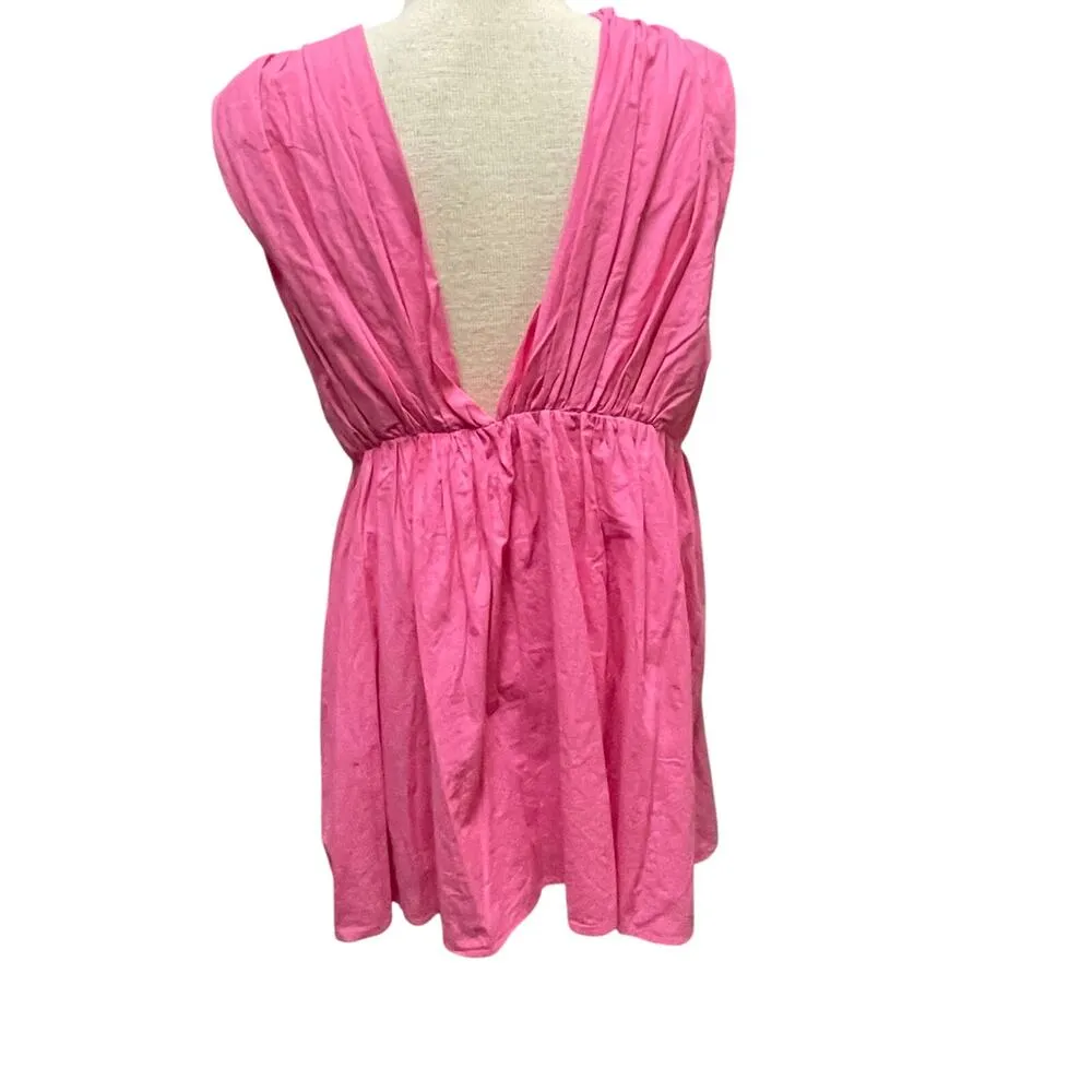 Bucket List Bright Pink V Neck Big Bow Poplin Dress Size Large - Image 4
