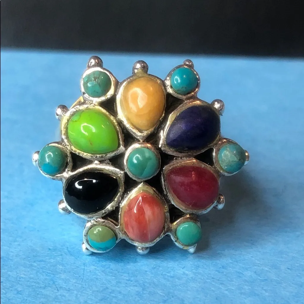 BARSE Multi-Gemstone Cabochon Inlaid Sterling Silver Ring - Image 14
