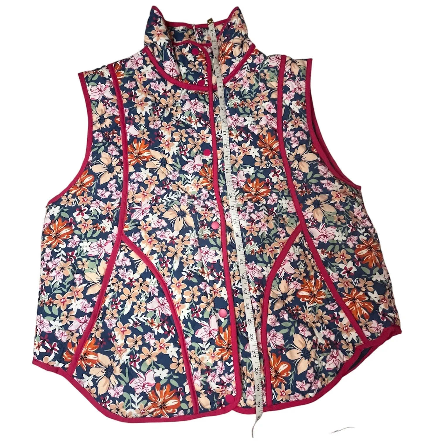 NWT Dokotoo Floral Quilted Puffer Vest Navy Burgundy Trim Snap Front Sz XL - Image 11