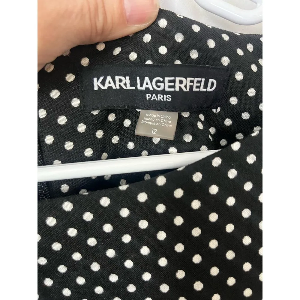 Karl Lagerfeld Paris Black/White dot sheath dress Ruffle sleeve back slit, 12 - Image 4