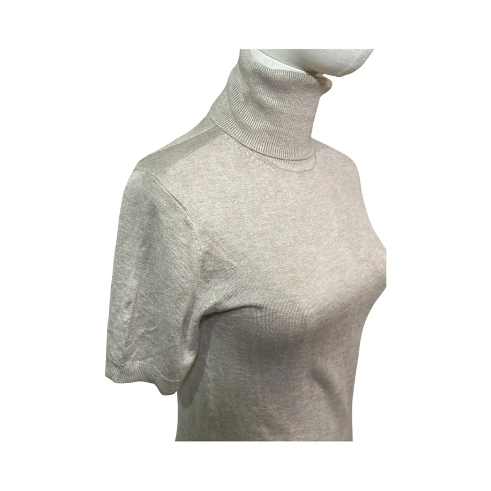Mango NWT Committed Beige Turtleneck Short Sleeve Sweater Top Women's Medium - Image 3
