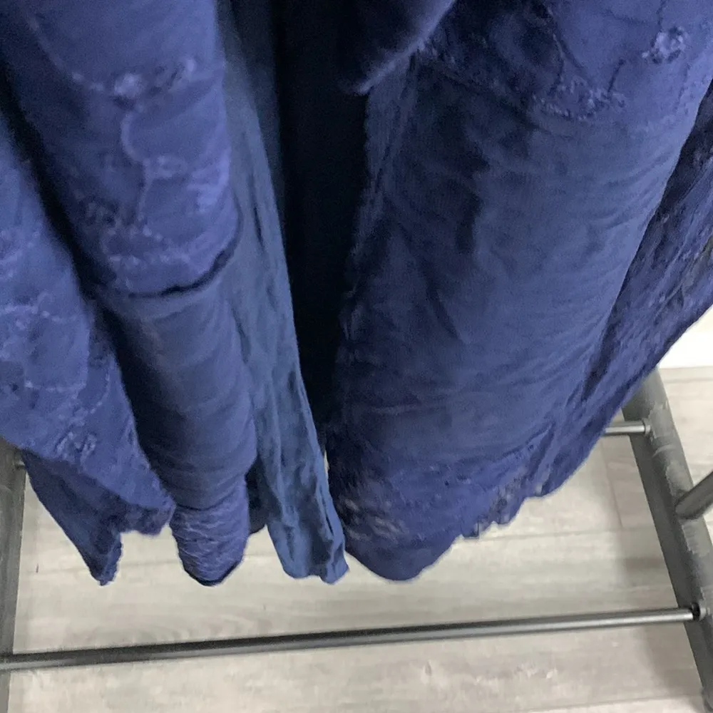 Vintage 90’s Navy Blue Lace Overlay Dress with Shoulder Pads Size S - Image 5