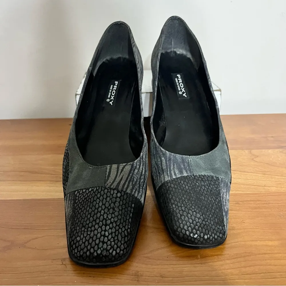 Proxy Suede Leather‎ Heels Women 8 Square Toe Patchwork Zebra Snake Black - Image 3