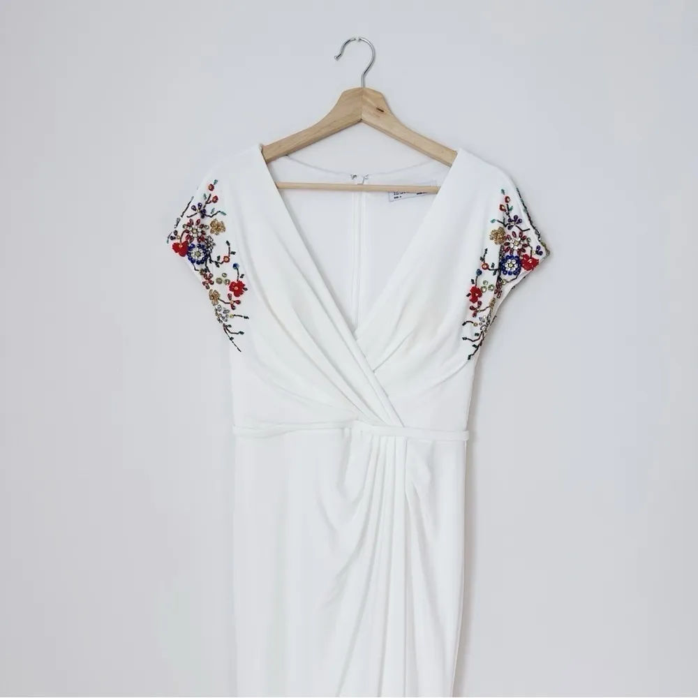 NEW Mac Duggal Women’s Beaded Cap-Sleeve Jersey Gown White Size 4 - Image 11