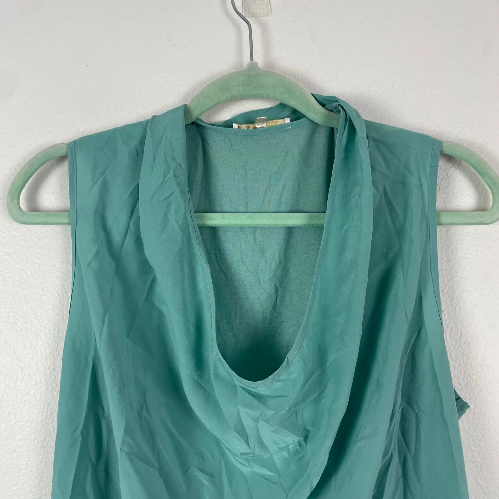 Gold Hawk Silk Bamboo Blend Cowl Neck Sleeveless Top Women Size M Teal Green Size M - Image 2