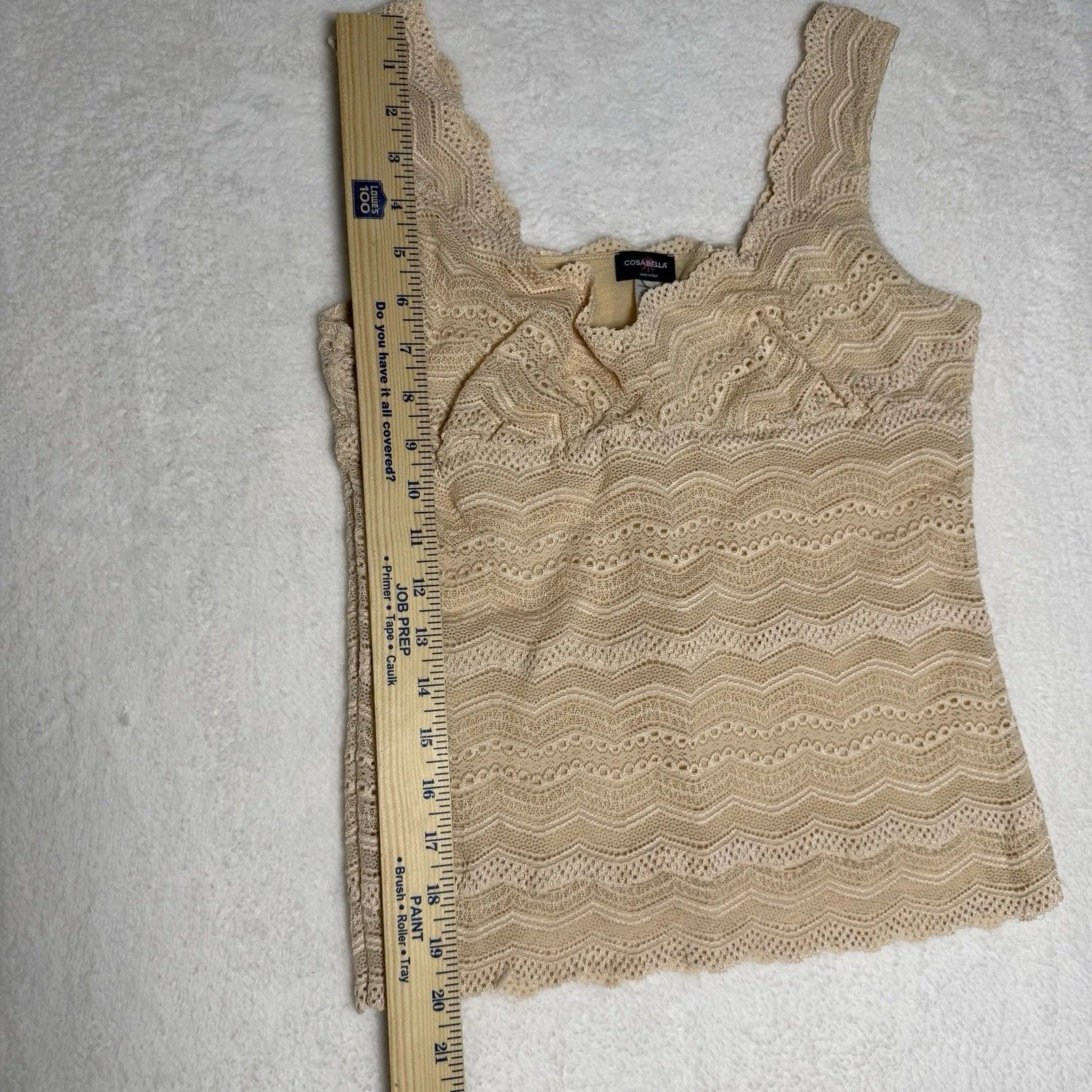 Vintage Cosabella Tank Top Medium Made in Italy Beige Tan Lace Knit Babydoll Y2K - Image 4