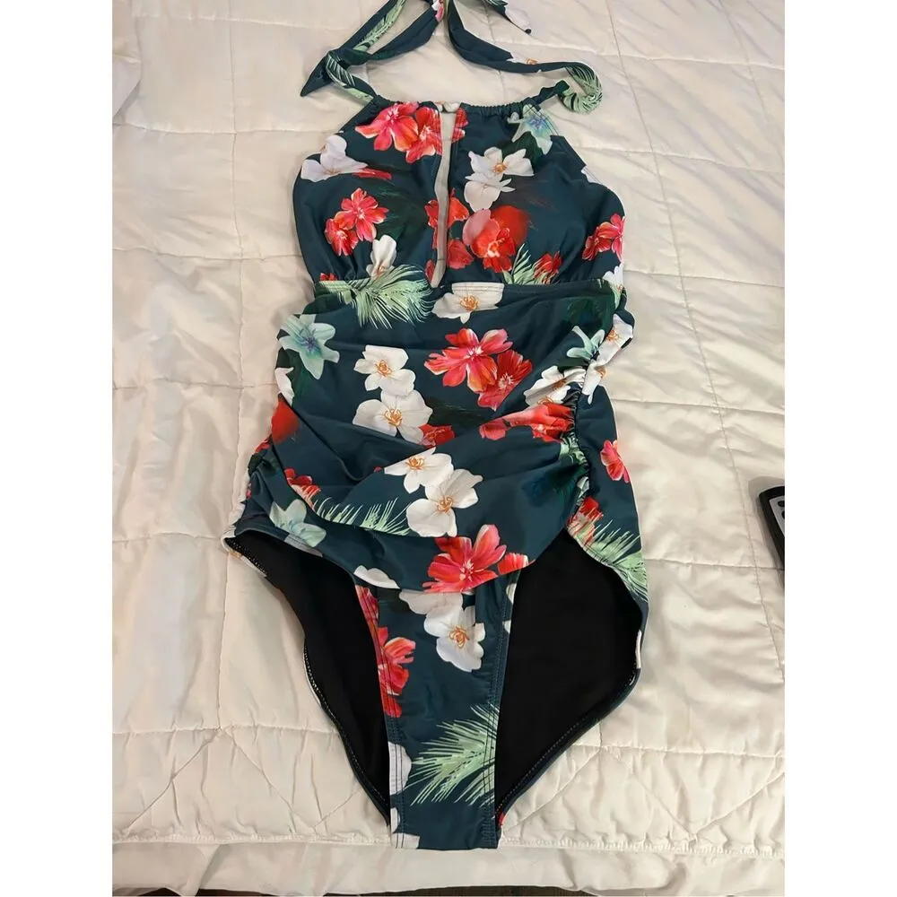 NEW Tummy Control Swimsuits Halter Bathing Suit 1 Pc Swimsuit XL Blue - Image 3