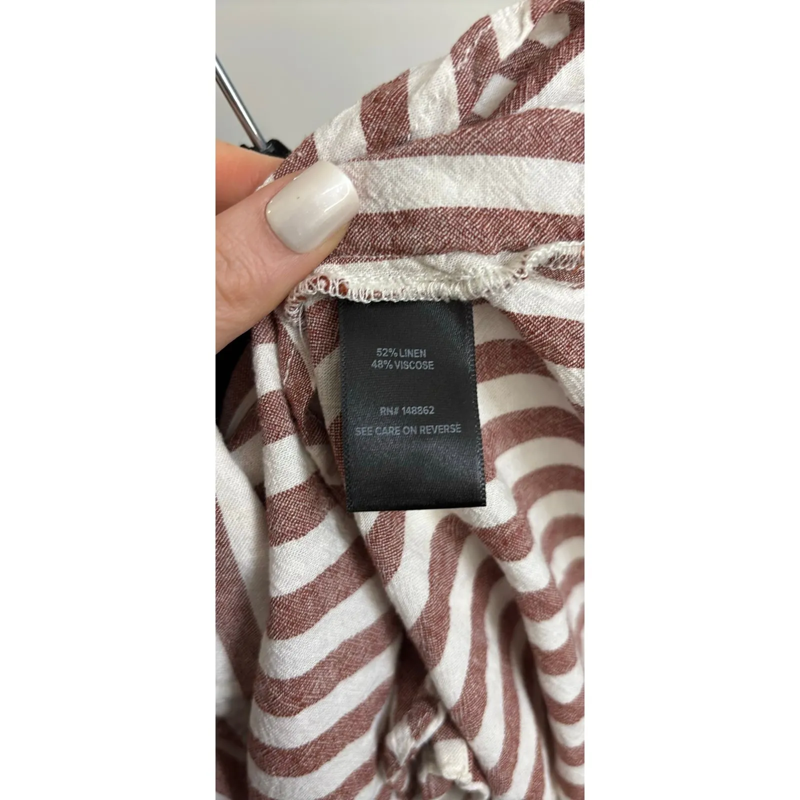 Torrid Shirt Womens 2X Brown White Vertical Stripe Button Down Linen Viscose - Image 4