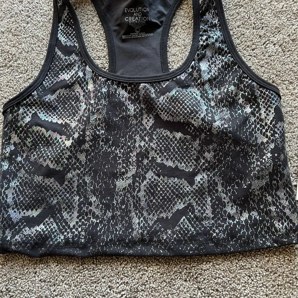 Evolution And Creation Kendall Black Iridescent Snakeskin Cropped Racerback top‎ Size L - Image 4