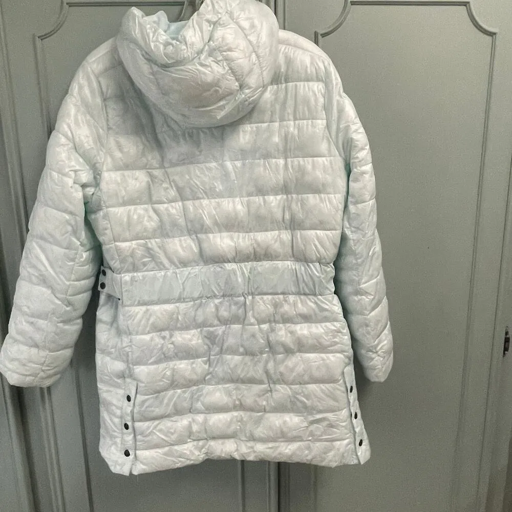 Swiss Tech Ice Blue Size Large 12 14 Long Puffer Jacket Coat Full Zip Hooded - Image 2
