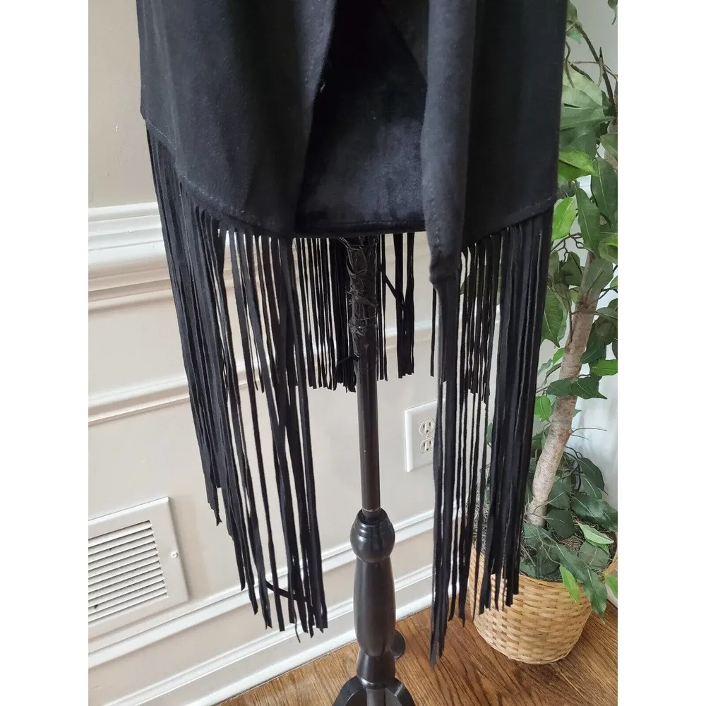 Black Womens Fringe Waistcoat Boho Bohemian Sleeveless Hippi Festival Vest Small - Image 4