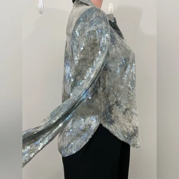 NWT Anthropologie Pilcro Sequin Embellished Tie‎ Dye Button Down Shirt Blouse XS - Image 10