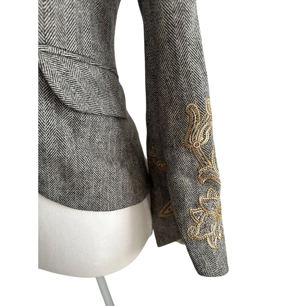 ROBERT RODRIGUEZ Herringbone Embroidered Blazer Jacket Size 0 - Image 2