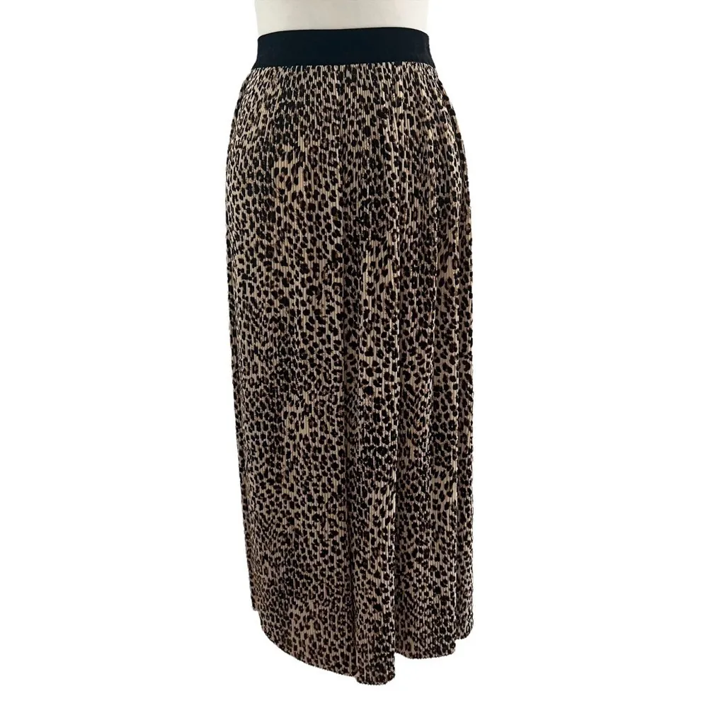 ZARA Pleated Leopard Wide Leg Velvet Waistband Culotte Trousers - Image 3