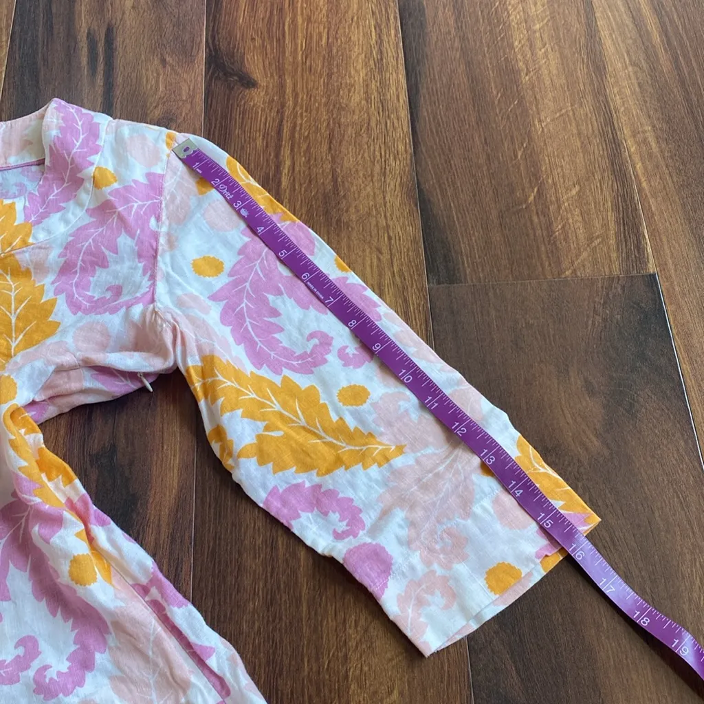 Boden 100% Linen Floral 3/4 Sleeve Shift Dress Side Zipper *Hole* Size 8P - Image 14