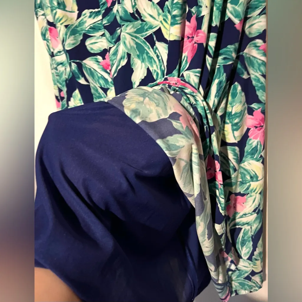 Pappagallo Floral Print Sheath Dress Navy 2X Resort Wear‎ Wrinkle - Image 4