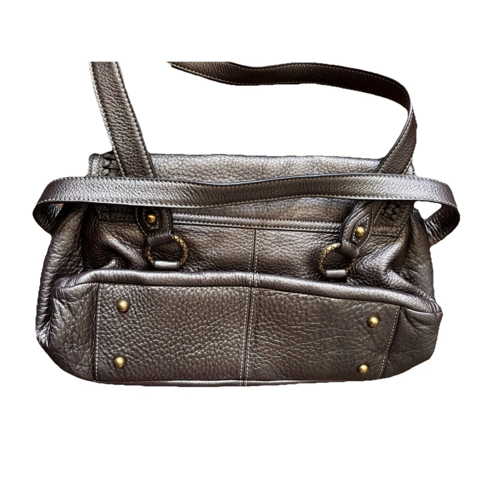 Elliot Lucca Women's Vintage Shoulder Bag Leather Metallic Bronze Medium - Image 3