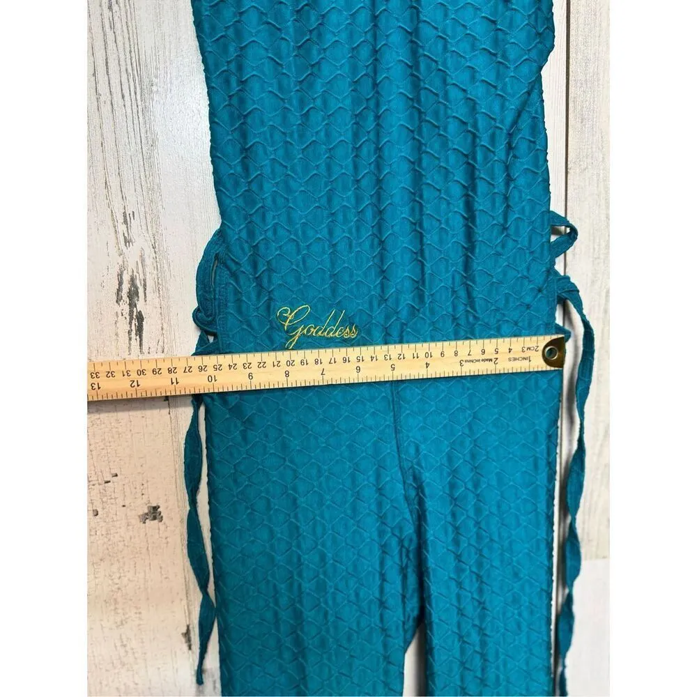 Teal Textured One-Piece Jumpsuit with Crisscross sides - Scrunch Leggings size s - Image 9