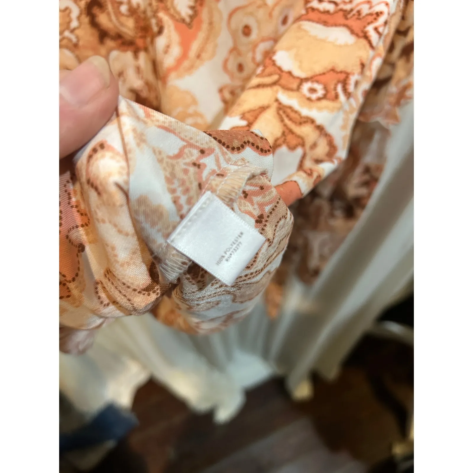 Lauren Conrad Womens‎ Top L Brown Orange Floral Tie Sleeve Long Sleeve Blouse - Image 5