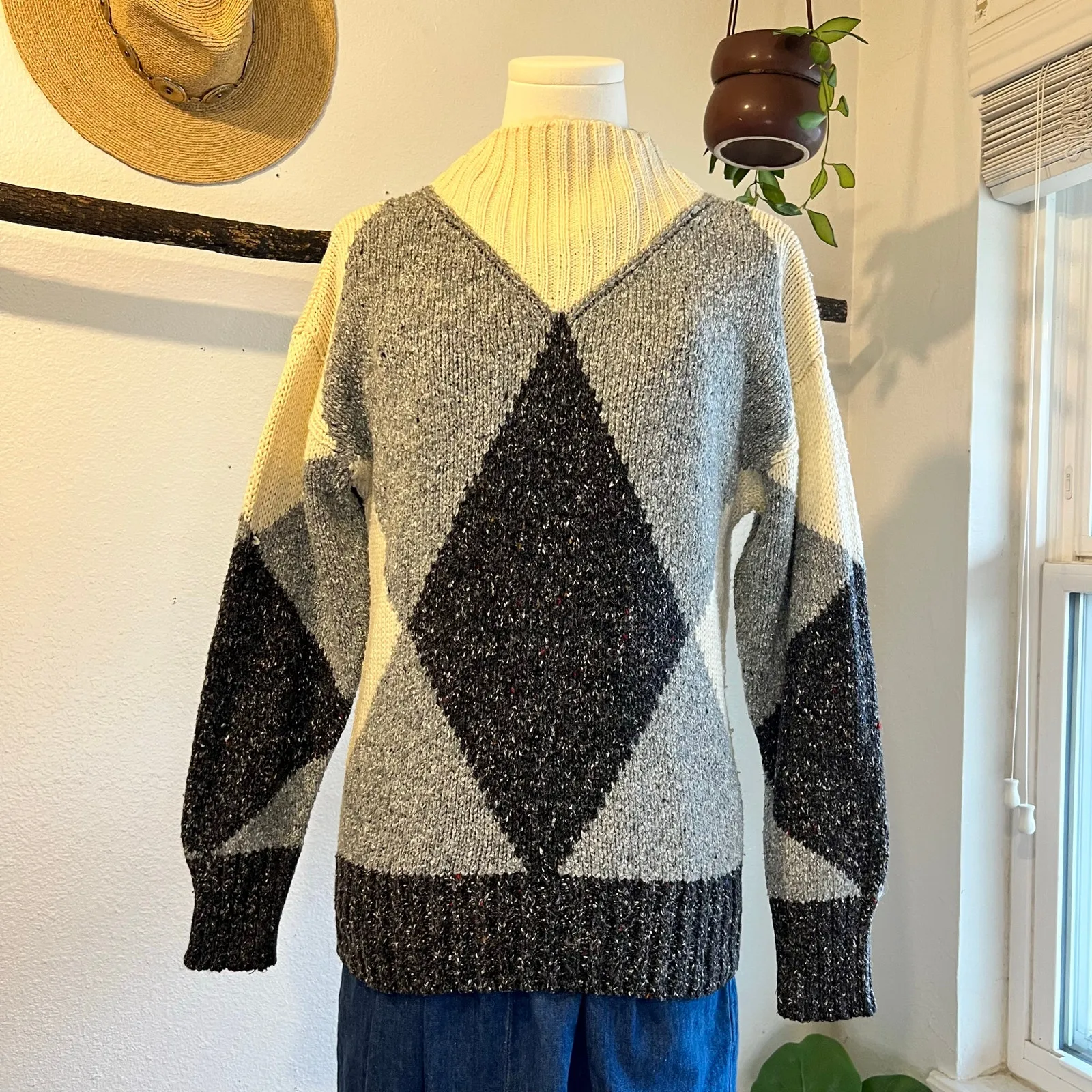 Liz Claiborne Vintage 90s Gray, Black & White Wool Cotton Blend Size Small - Image 2