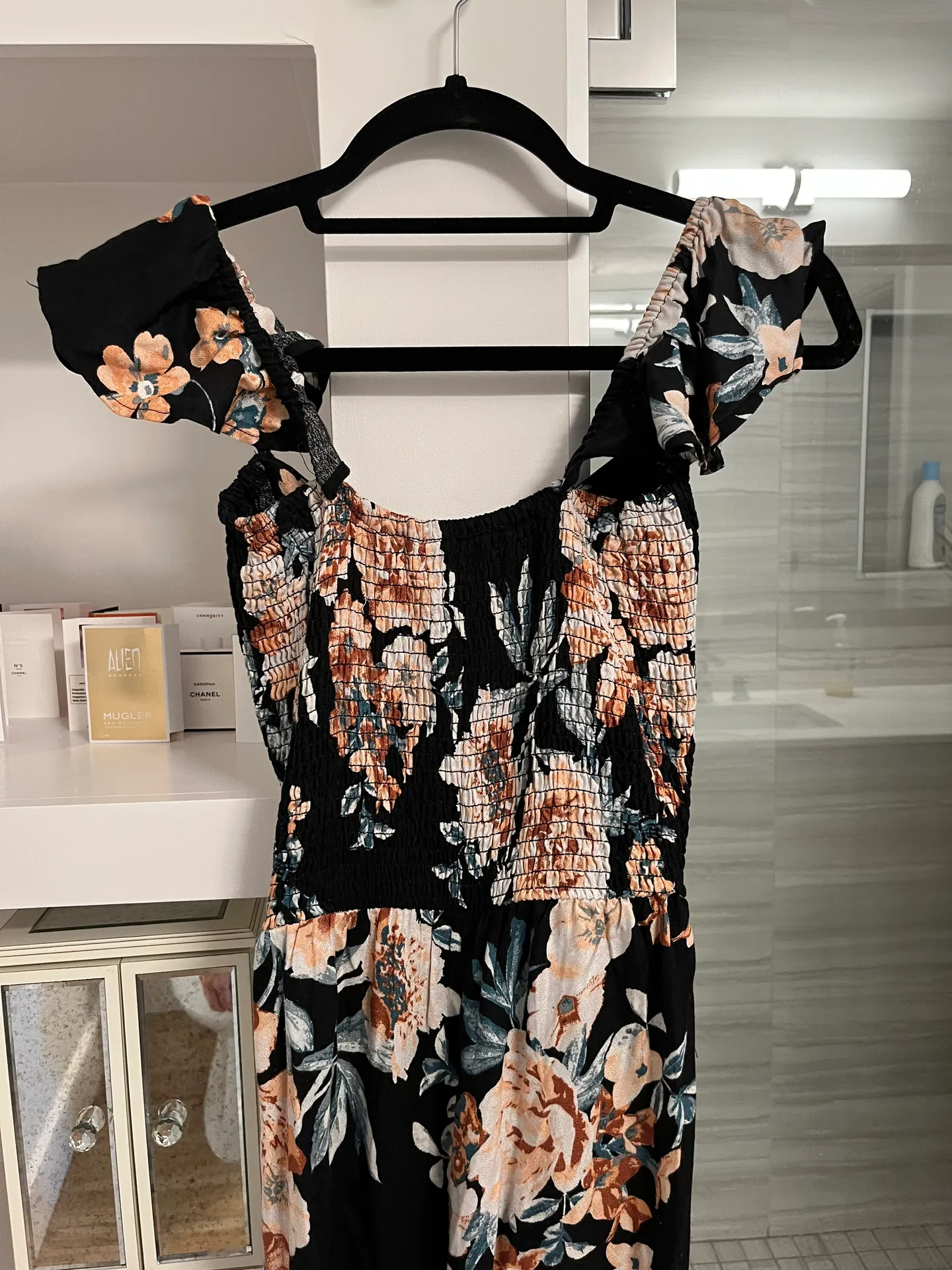 Black and Floral Jumpsuit with slits in legs - Image 2