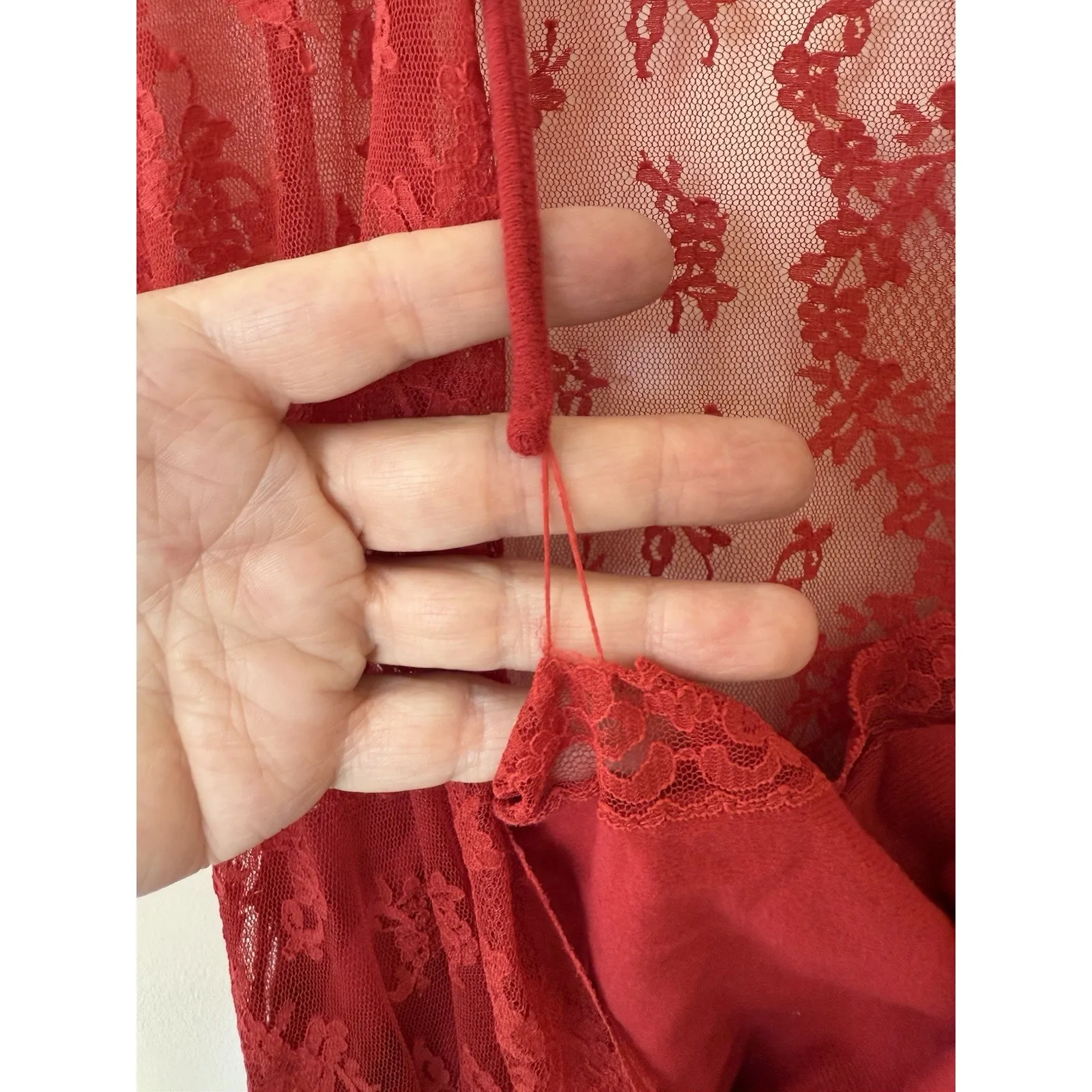 Vintage 1970’s Gilligan & O’Malley Red Lace Nightgown Maxi Dress Size Large - Image 6