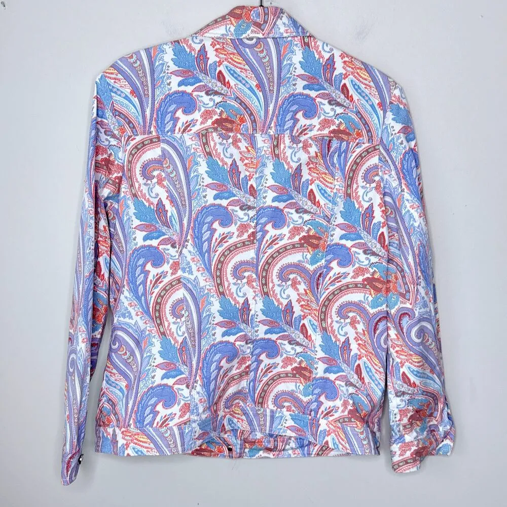 Escada Paisley Print Button Up Cotton Stretch Jacket Size 42 US 12/L Art to Wear Pink Size L - Image 2