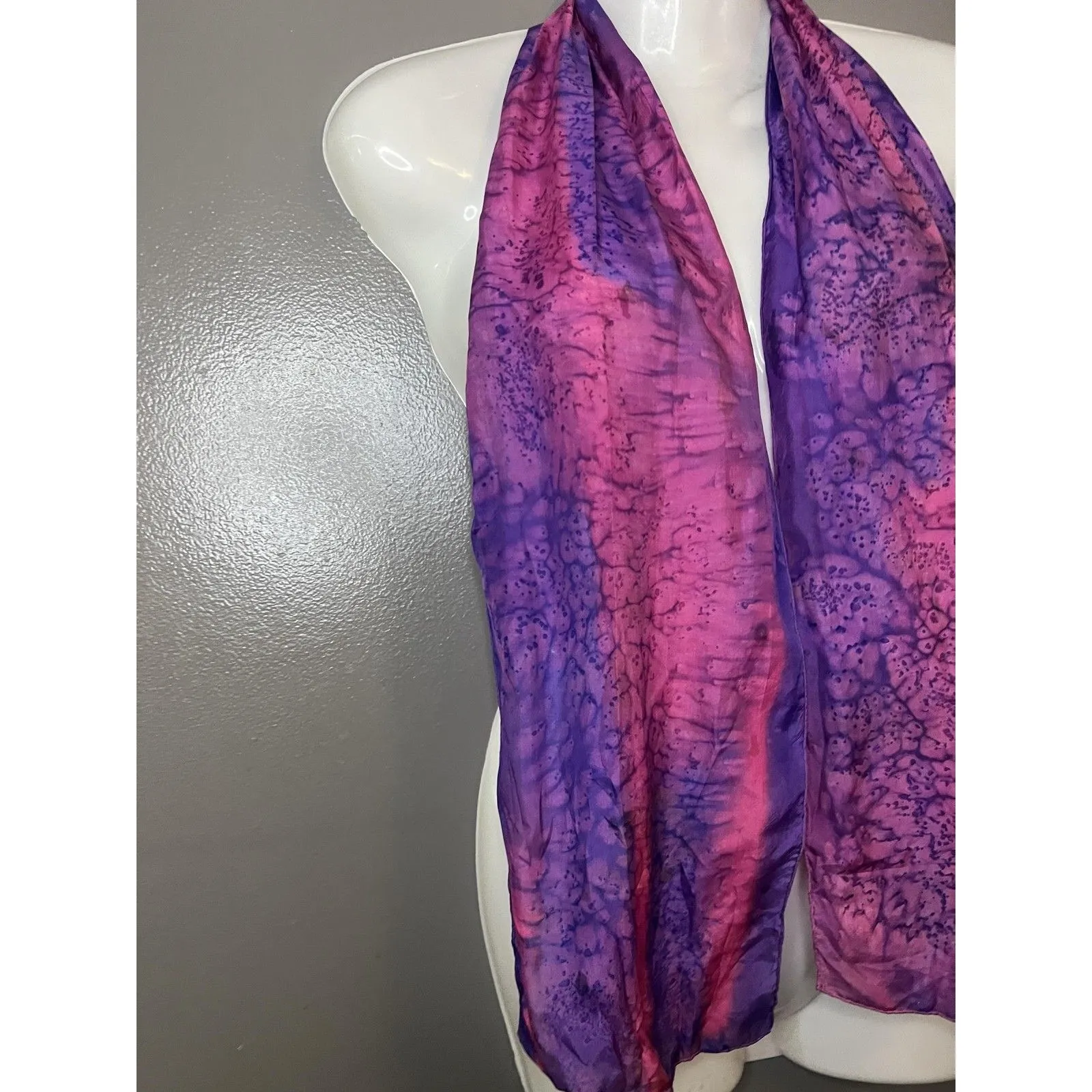 Womens Scarf Purple Pink Tie Dye Batik Sheer Lightweight Oblong Wrap Shawl Boho - Image 2