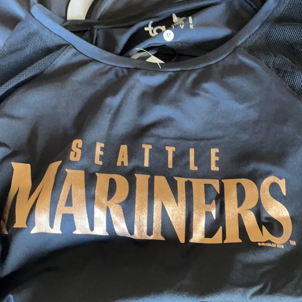 NWT Touch By Alyssa Milano Mesh Sleeve Seattle Mariners Top Black Size M - Image 7