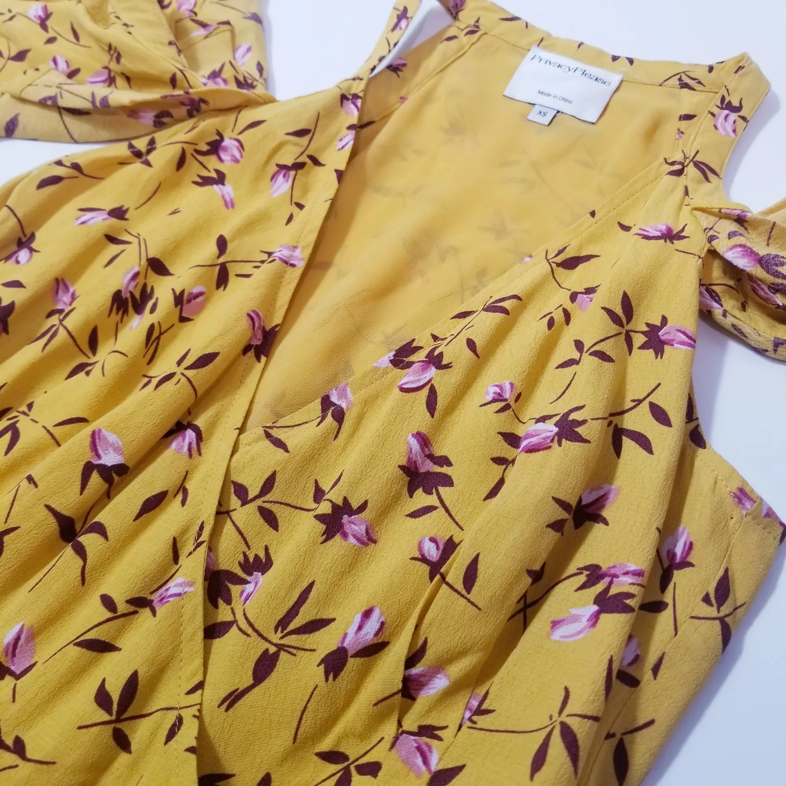 REVOLVE Privacy Please Yellow Floral Wrap Mini Dress Cold Shoulder V-Neckline - Image 10