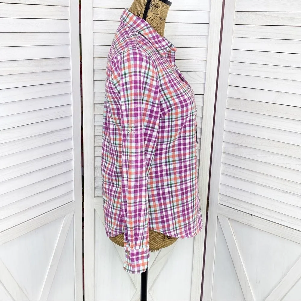 Vineyard Vines Palmetto Plaid Popover Linen Shirt Pink 00 - Image 3