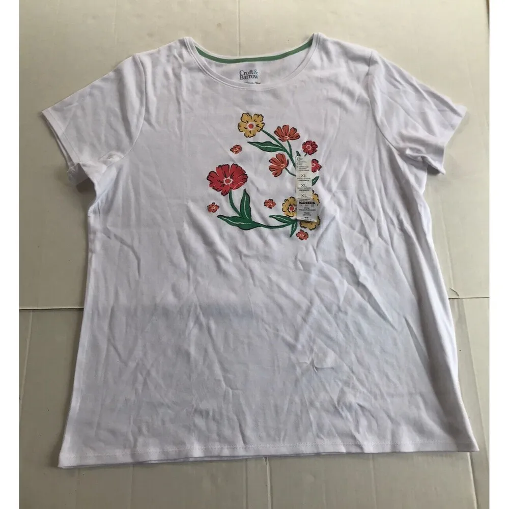Croft & Barrow T-Shirt Short Sleeve Crew Neck Floral Graphic Tee Gray XL NWT TB - Image 7