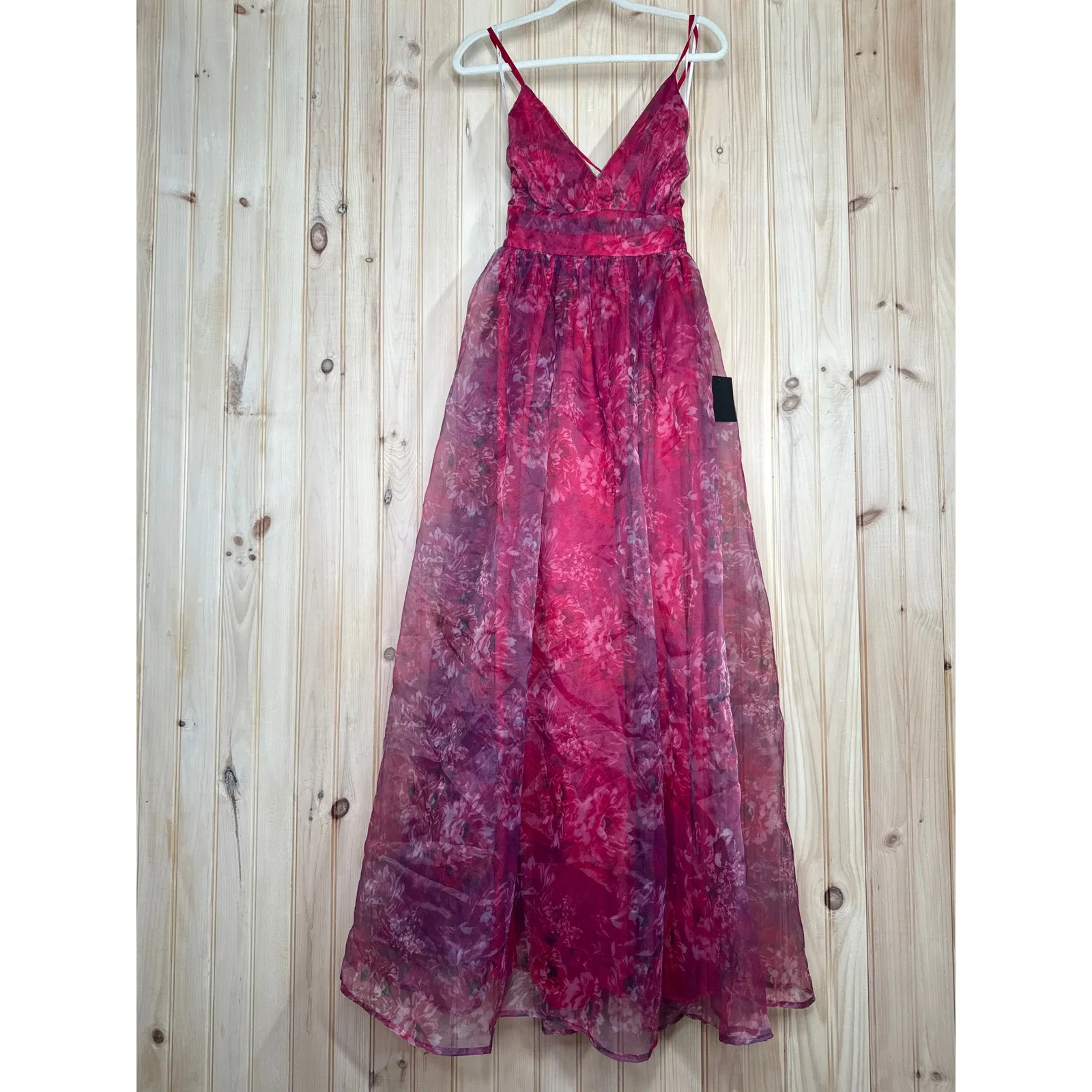 NWT Lulus Romance That Wows Magenta Floral Print Organza Maxi Dress Prom Sz XS - Image 2