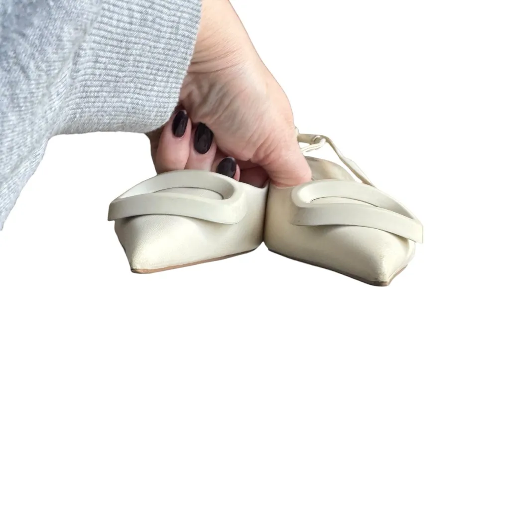 Zara - White Slingback Pointed Toe Heels w/ Buckle Detail Sz 37 - Image 4