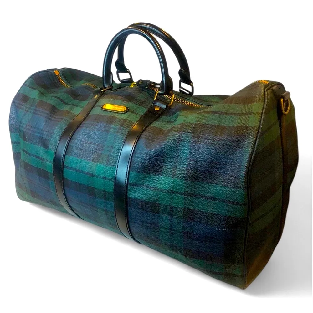 RALPH LAUREN Black Watch Plaid Boston Overnight Travel Carry-On Duffle Bag 55cm - Image 5