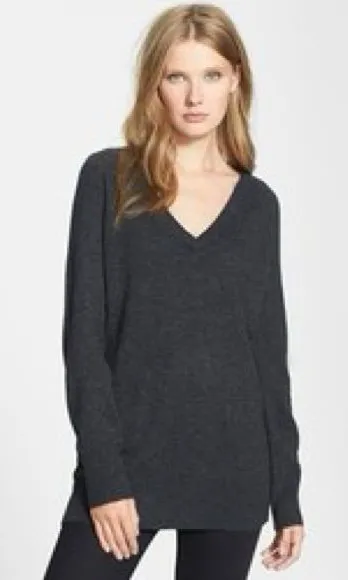 Equipment Charcoal V-Neck Sweater Ribbed Cuff Long Length Spft Sweater Sz L - Image 1