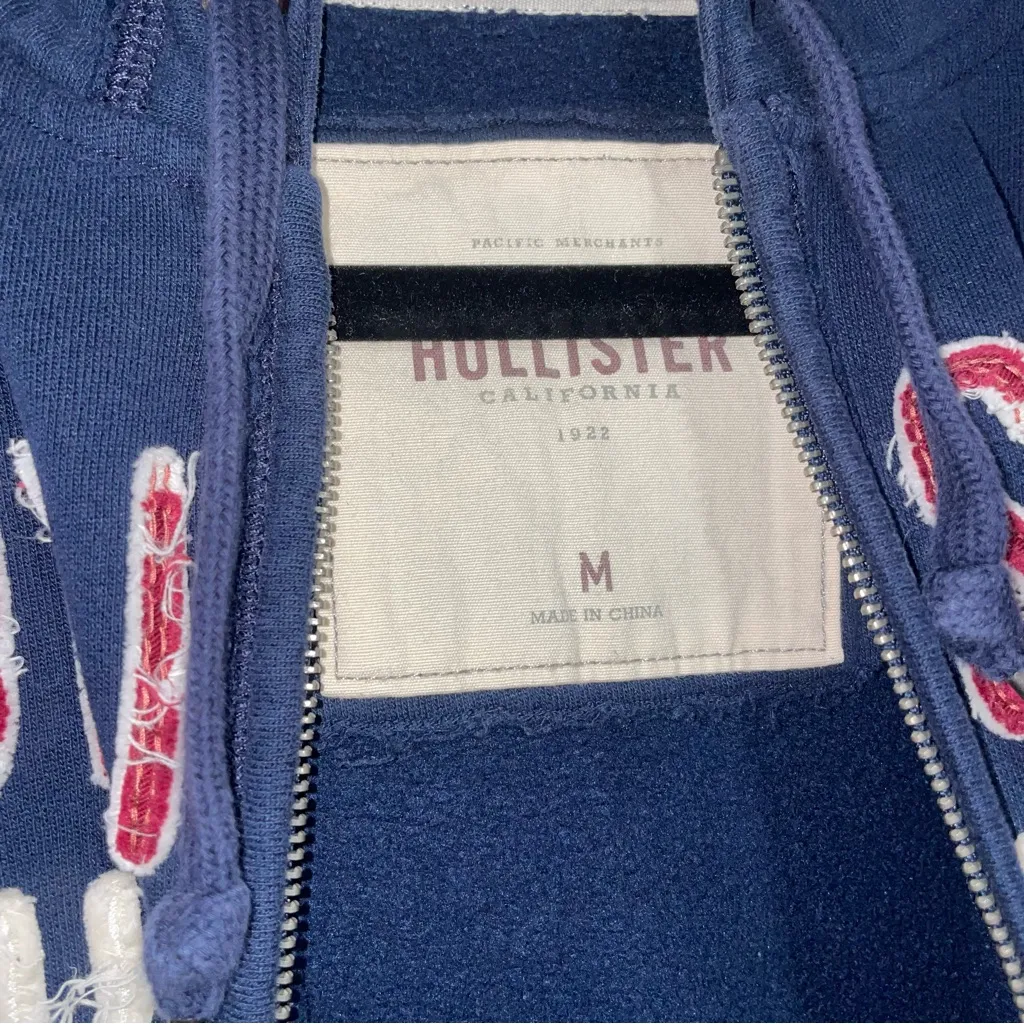 Hollister Y2K Navy Blue Zip-Up Hoodie Sweater Women Size M Embroidered Logo - Image 4