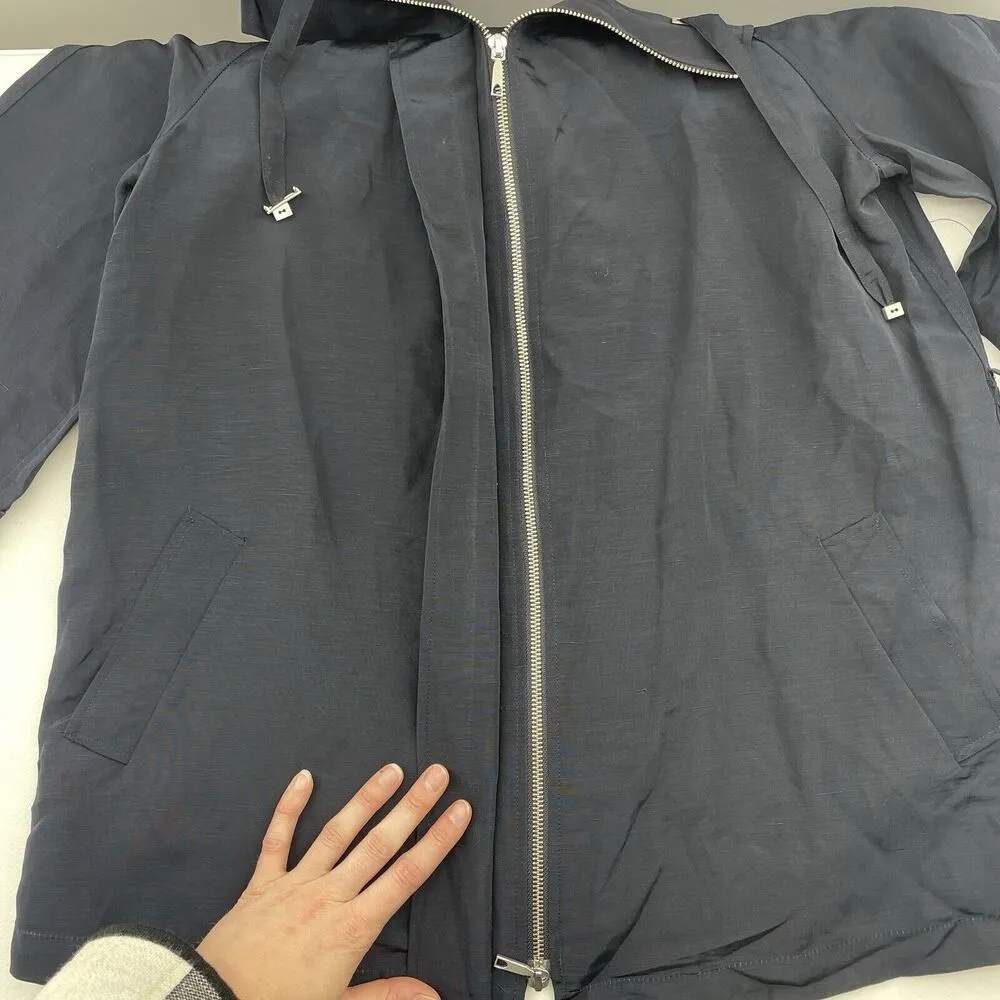 Lafayette 148 Sz 4 Jacket Linen Blend New York Navy Full Zip 3/4 Sleeve Pocket - Image 11