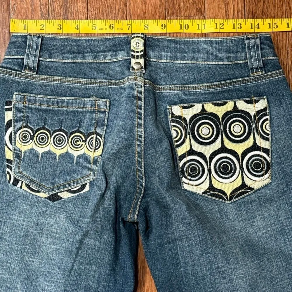 Rare NWT Vintage Coogi 29"W 31"L Low-Rise Flare Jeans Y2K Geometric Embroidery - Image 6