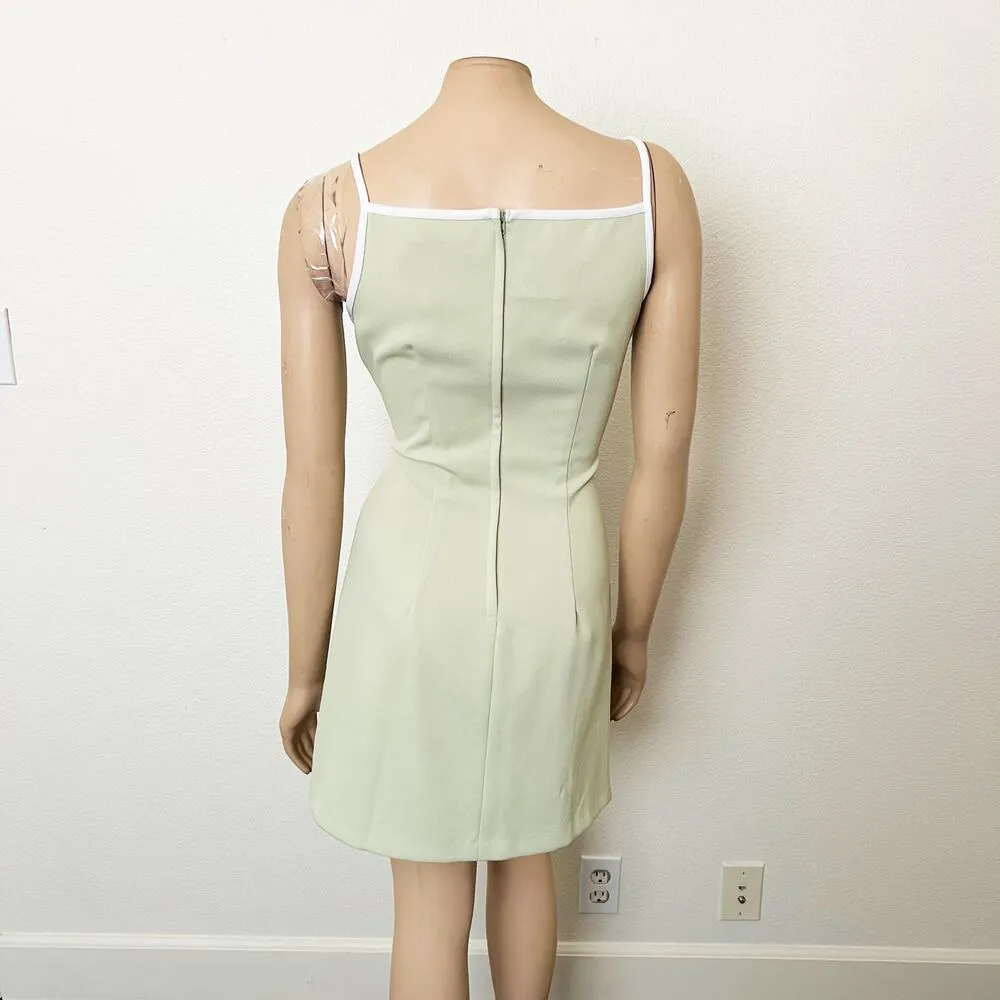 [Vintage] 90s Wrapper Green Mini Dress Daisy Belt Y2K High Neck Halter Sz Large - Image 2