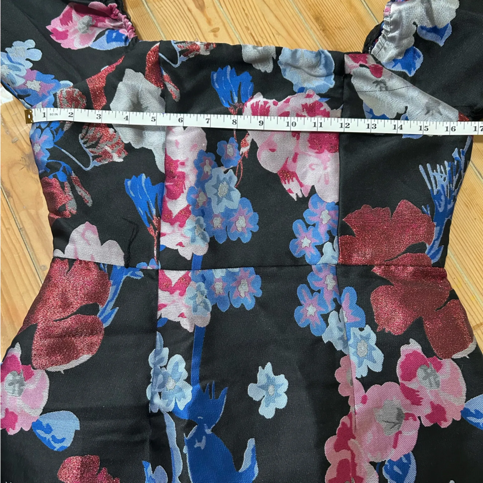 Lulus So Stunning Black Multi Floral Jacquard Puff Sleeve Mini Dress - Image 4