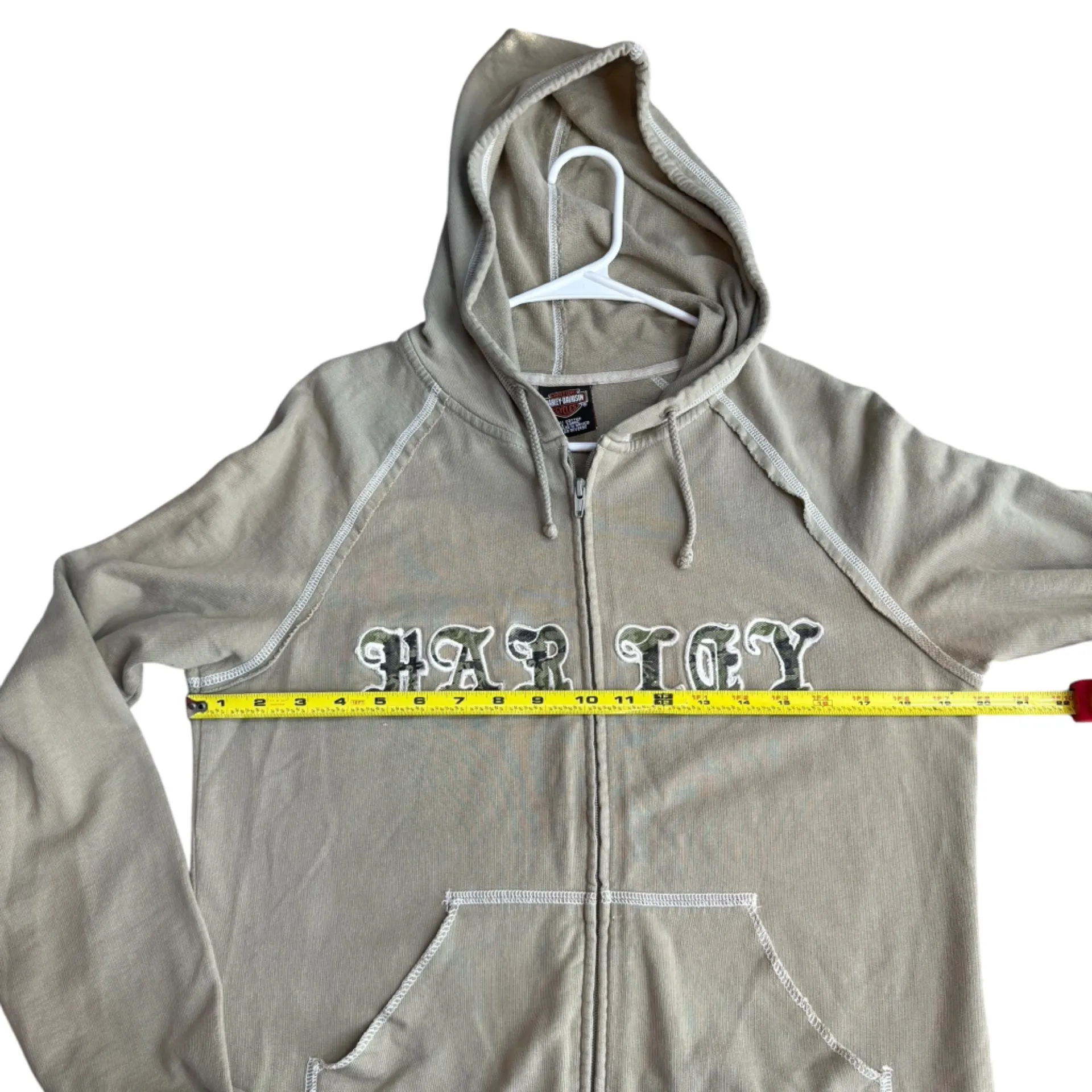 Vintage Y2K Size L Harley Davidson Zip Hoodie Khaki Green Camo Streetwear Grunge Size L - Image 7