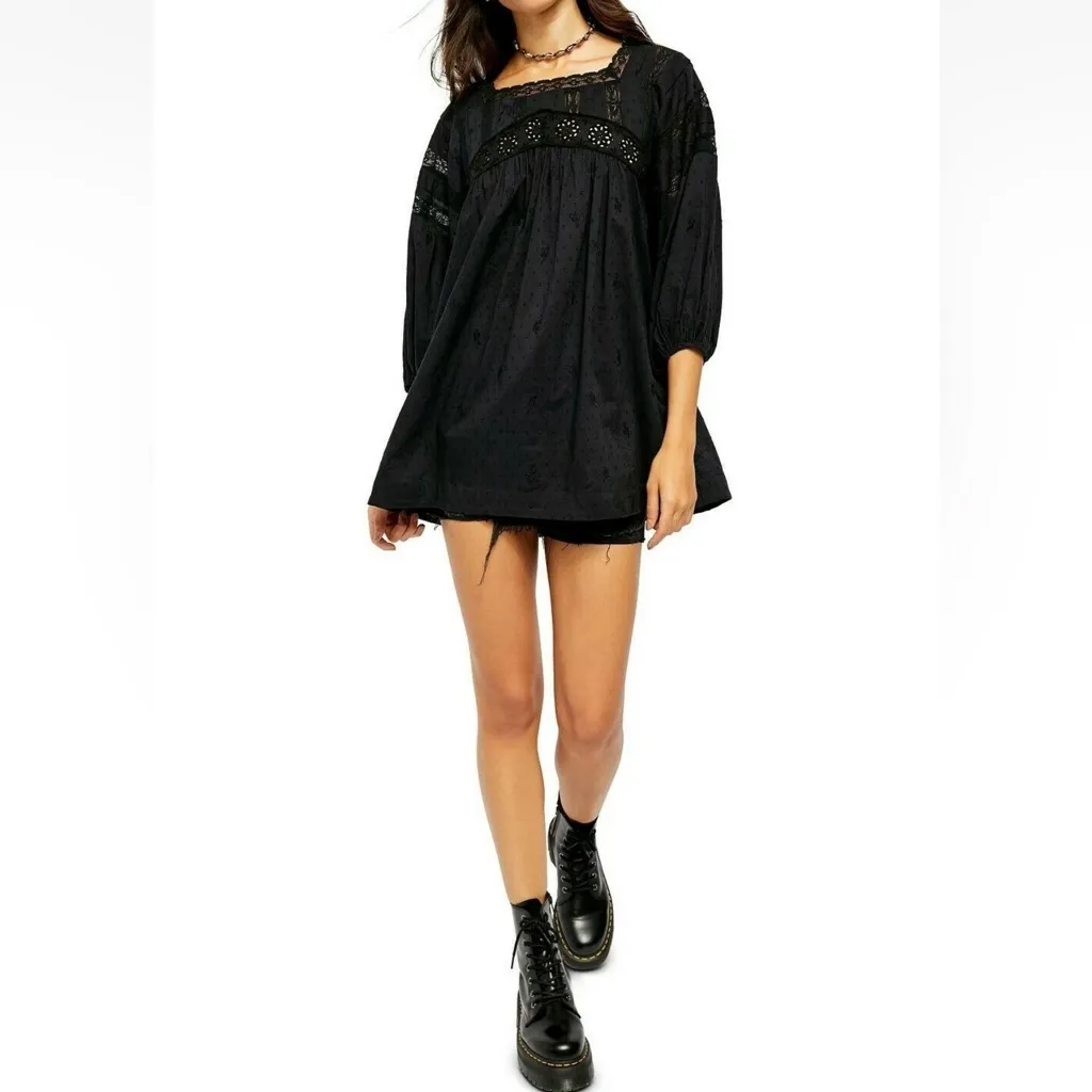 Free People Azalea Black Lace Tunic Top W1949 Sz S - Image 2