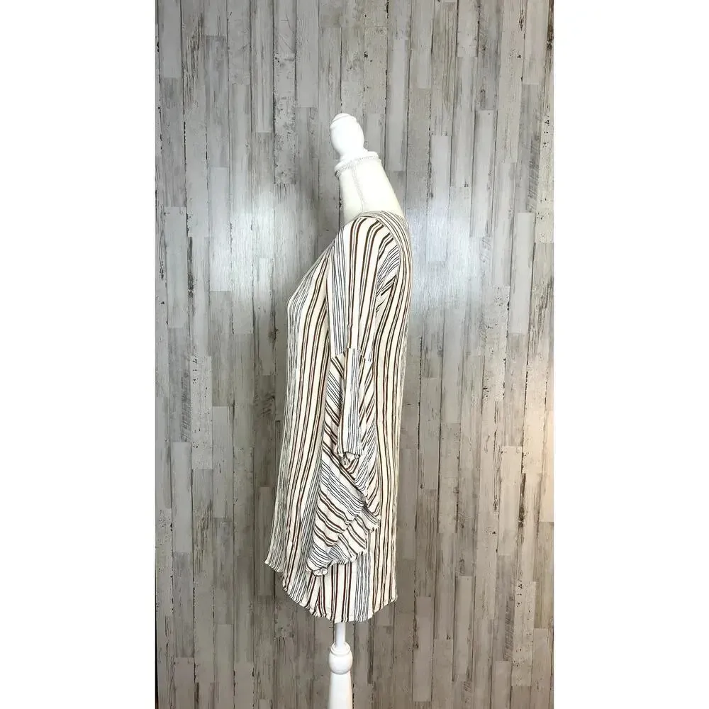 Altar'd State Women's Small Multicolor Long‎ Bell Sleeve V-Neck Striped Dress - Image 4